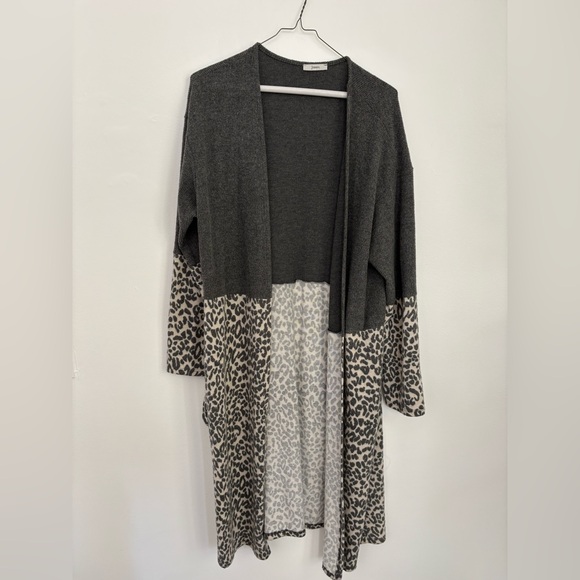 Charcoal leopard print Knit long cardigan - Picture 1 of 4